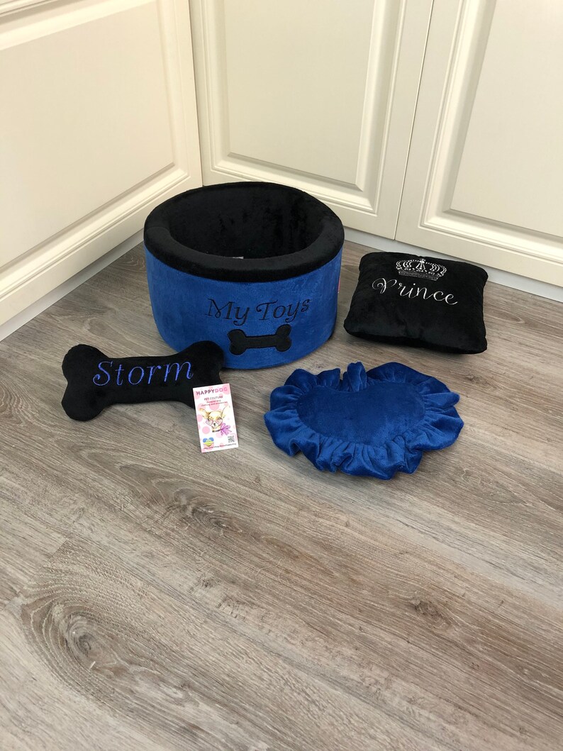 Navy and black dog toy storage Toy basket for dog Cat toys Etsy