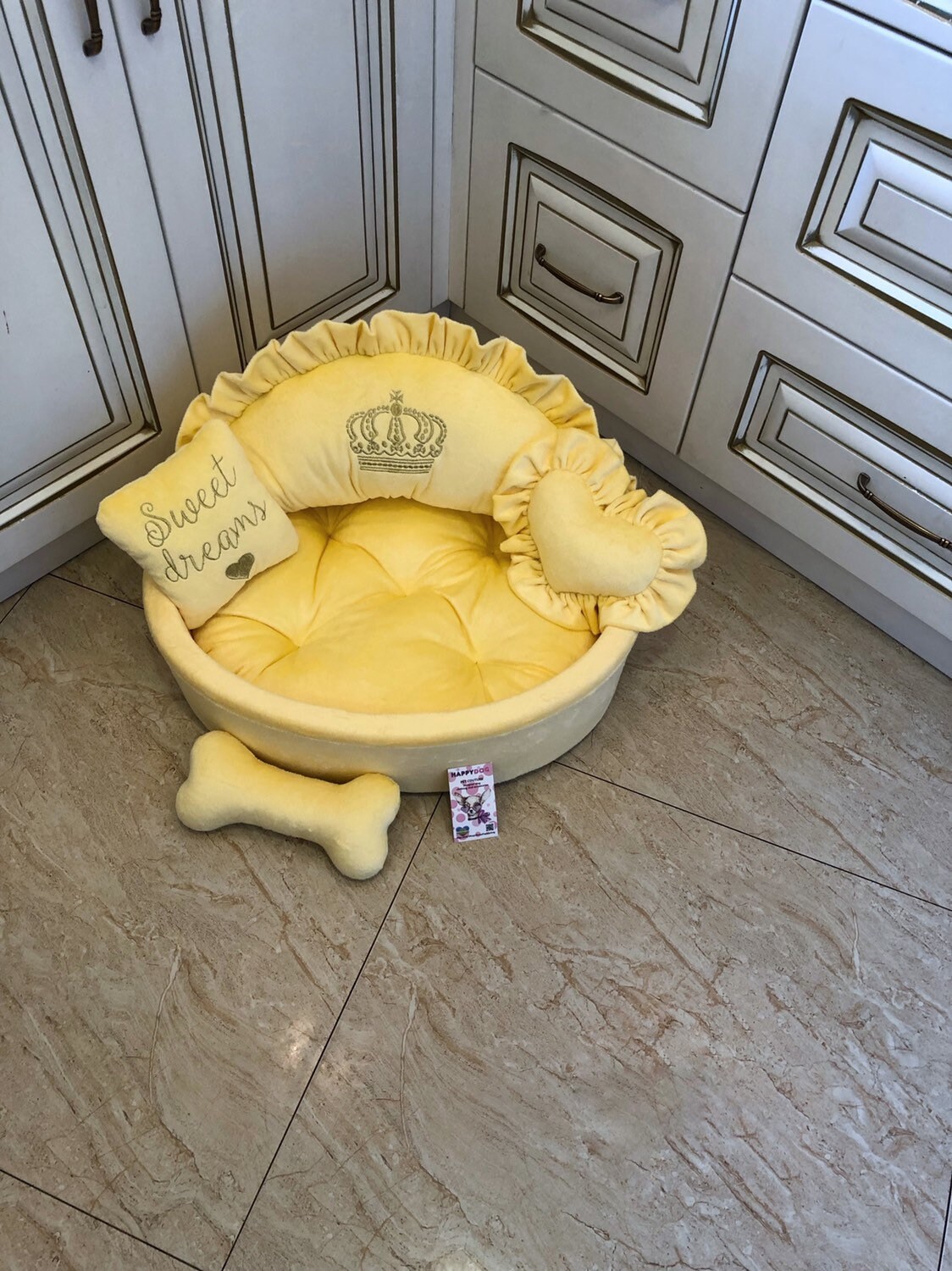 Yellow designer dog bed Princess dog bed Personalized dog bed Etsy