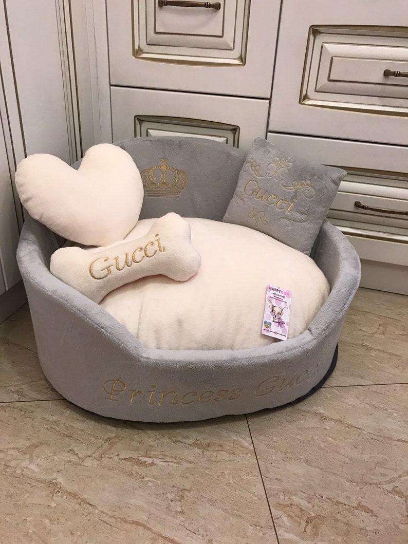 Gray and cream royal dog bed Designer pet bed Luxury Etsy