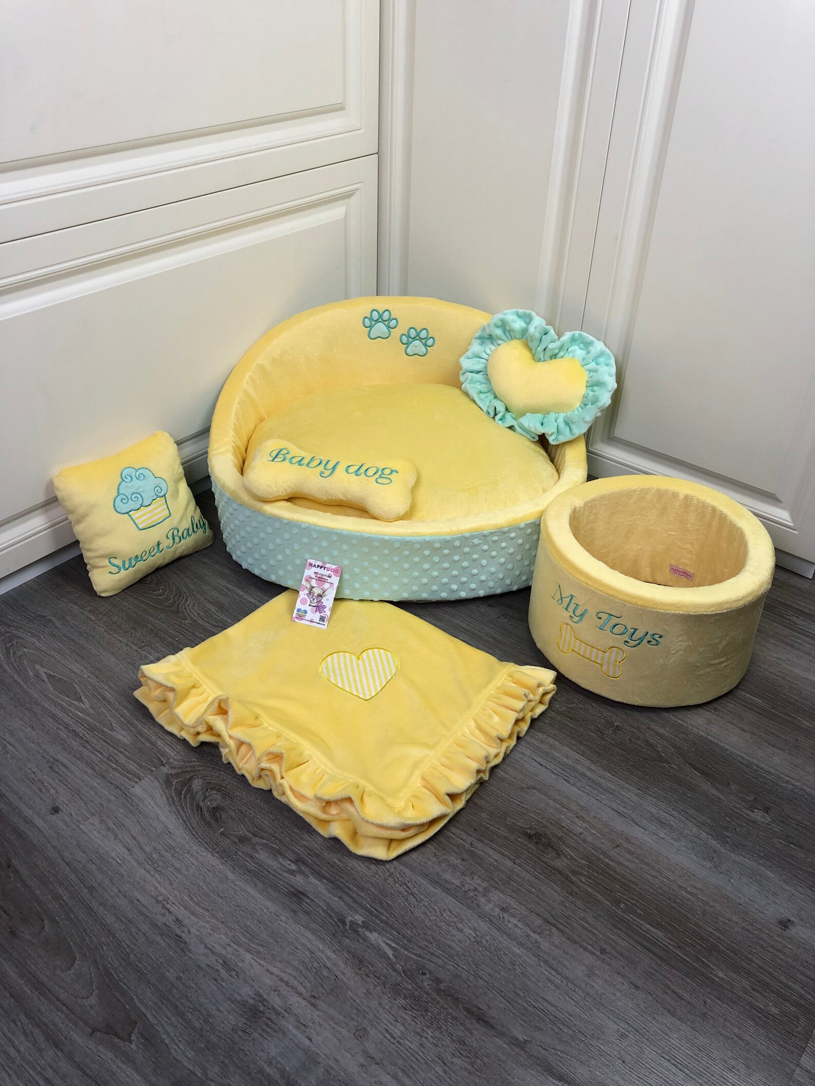 Yellow and mink luxury princess dog bed Personalized dog bed Etsy