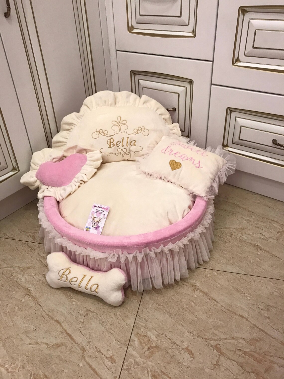 Baby pink and ivory princess bed Personalised dog bed with Etsy