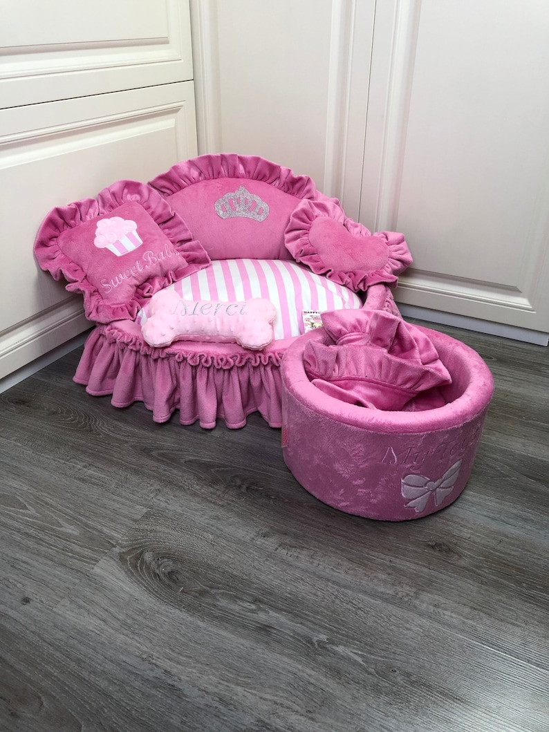 Pink Luxury Princess Dog Bed Personalized Dog Bed Designer Pet Etsy