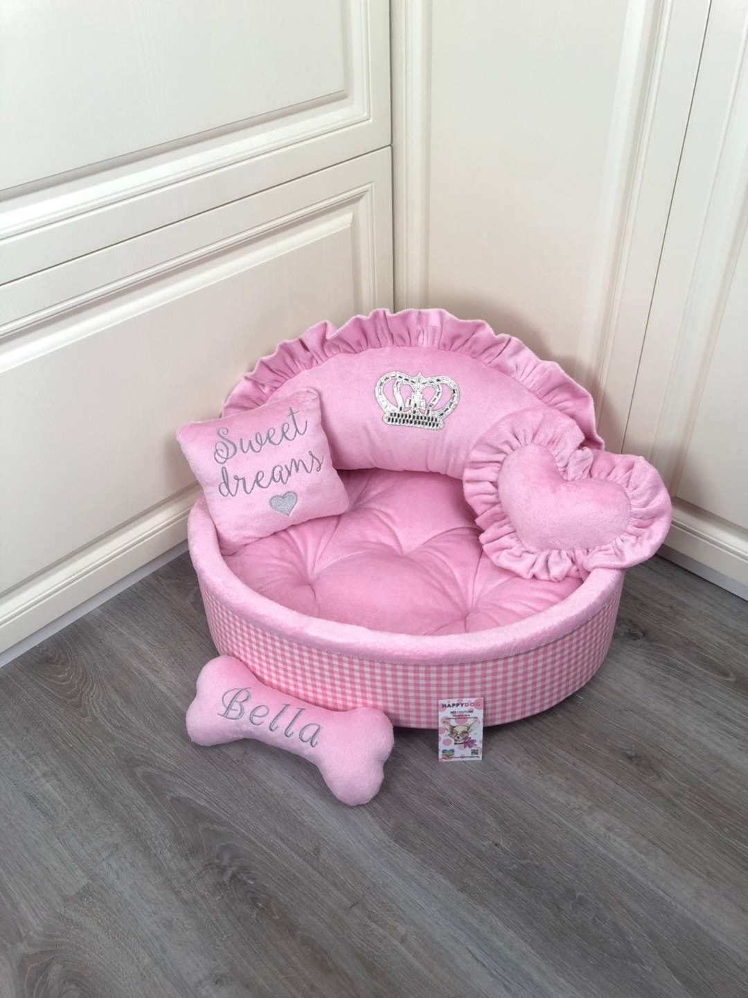 Baby Pink Princess Dog Bed Luxury Personalized Dog Bed Designer Pet Bed