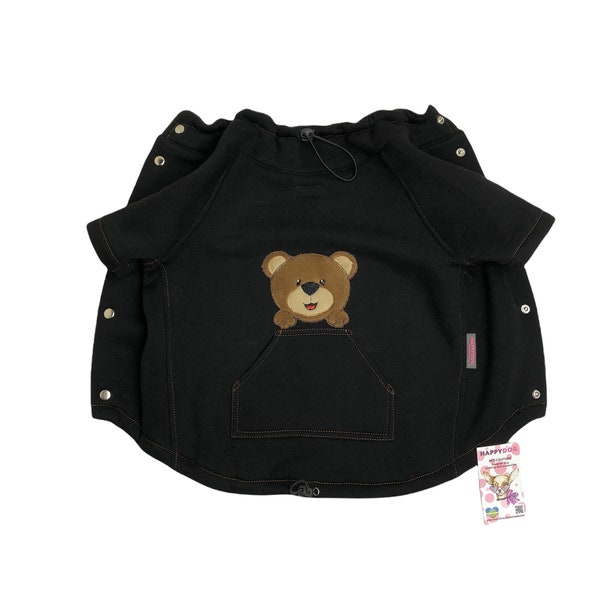 Black designer dog jacket with teddy bear pattern Made to measure black dog coat Bespoke dog coat Customized dog hoodie Winter dig coat