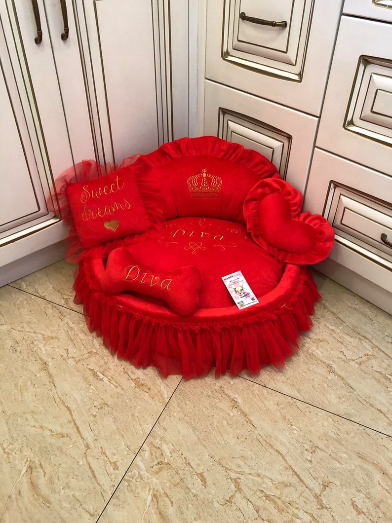 Red Luxury Dog Bed Princess Dog Bed in Red and Golden Etsy