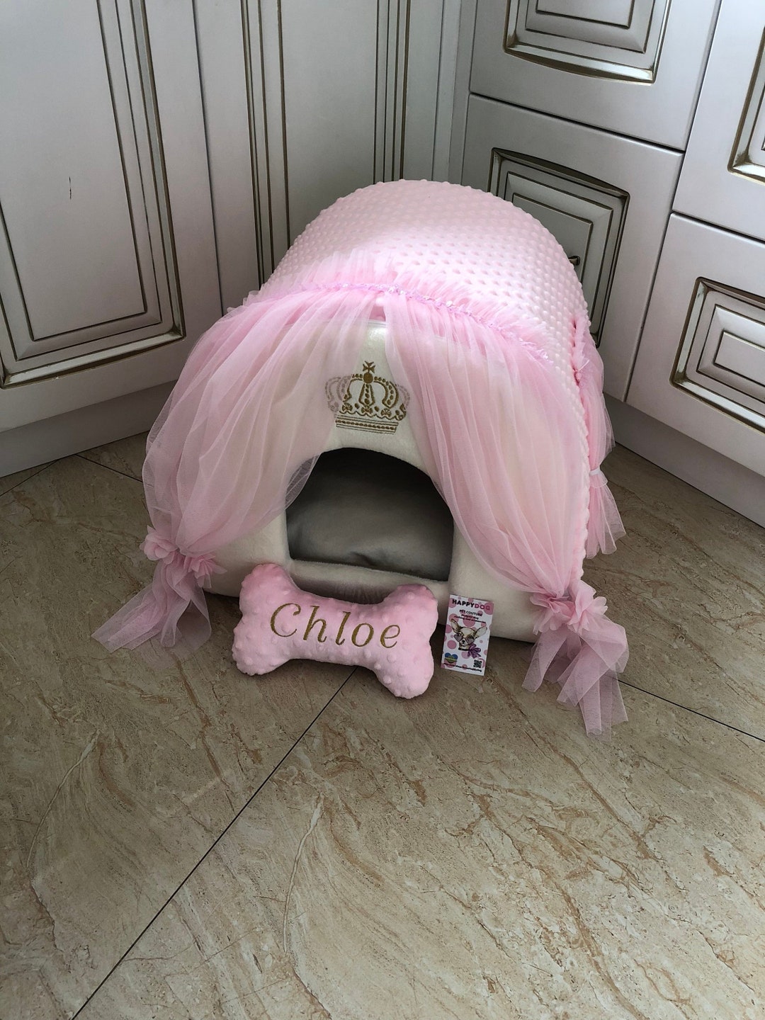 Buy Luxury Pink Minky Fur Dog House: Designer Pet Bed With Tulle Curtains  Online in India