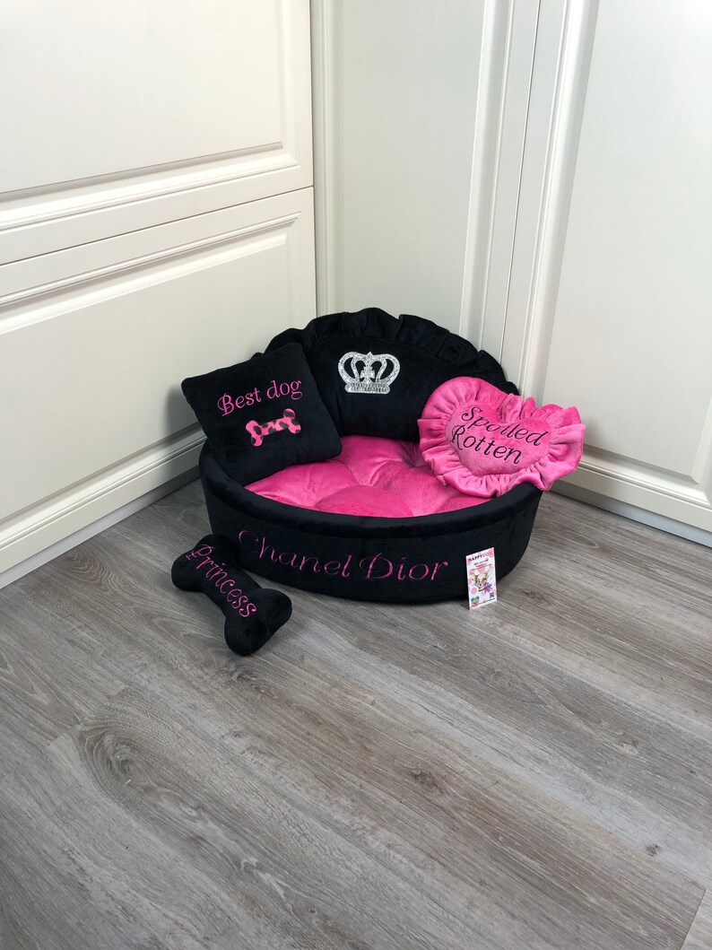 Black and Hot Pink Princess Dog Bed With Crown Sparkles Etsy