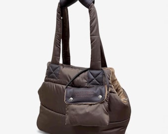 Brown Puffer Dog Bag: Soft-Sided Pet Carrier for Small Dogs