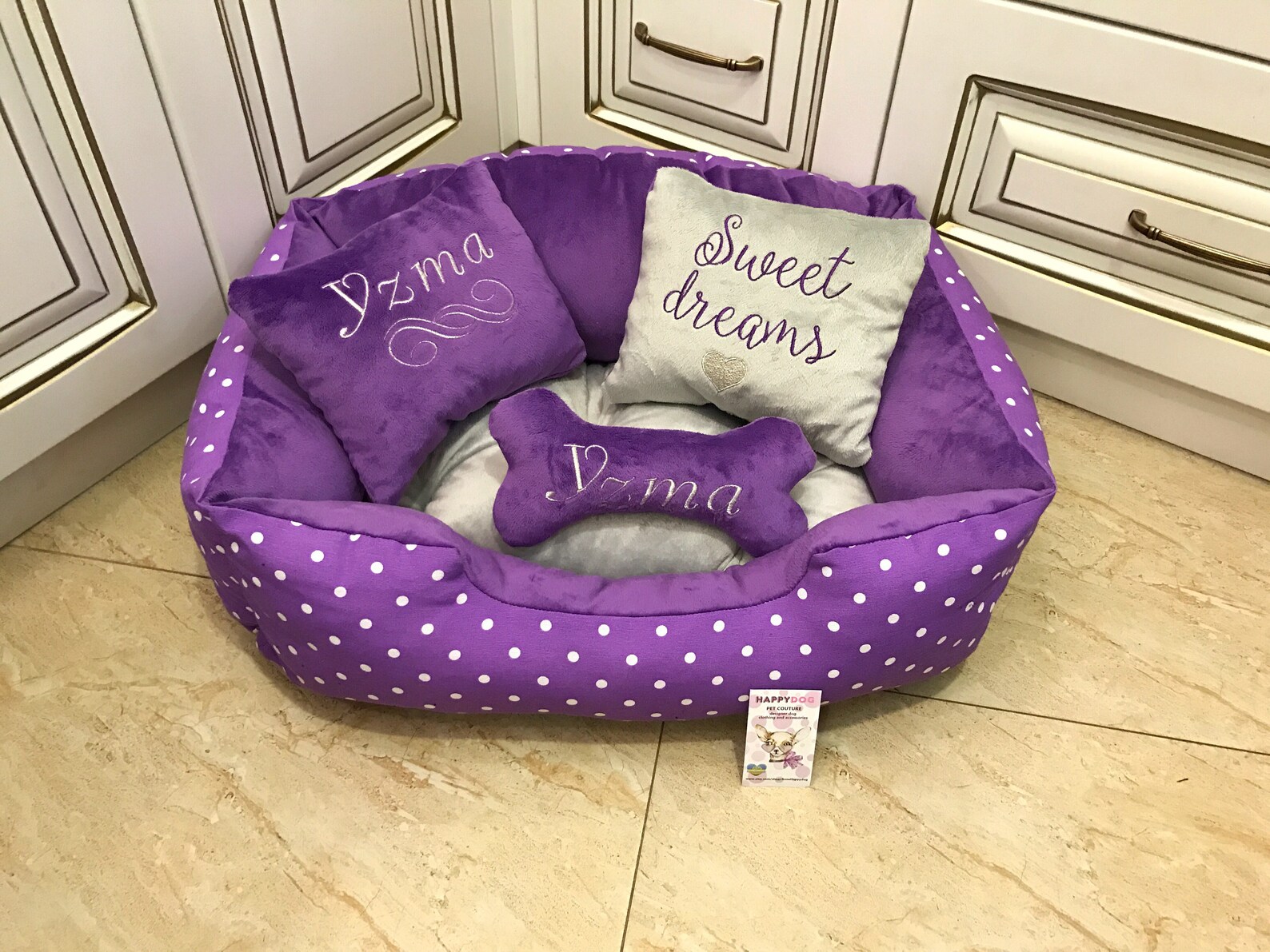 Purple and Polka Dot Dog Bed Purple and Cream Princess Dog Bed Etsy