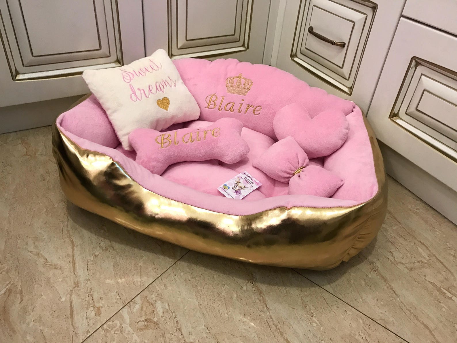 Pink and Golden Princess Dog Bed Designer Dog Bed Baby Pink Etsy