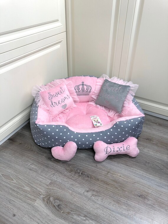 small pink dog bed