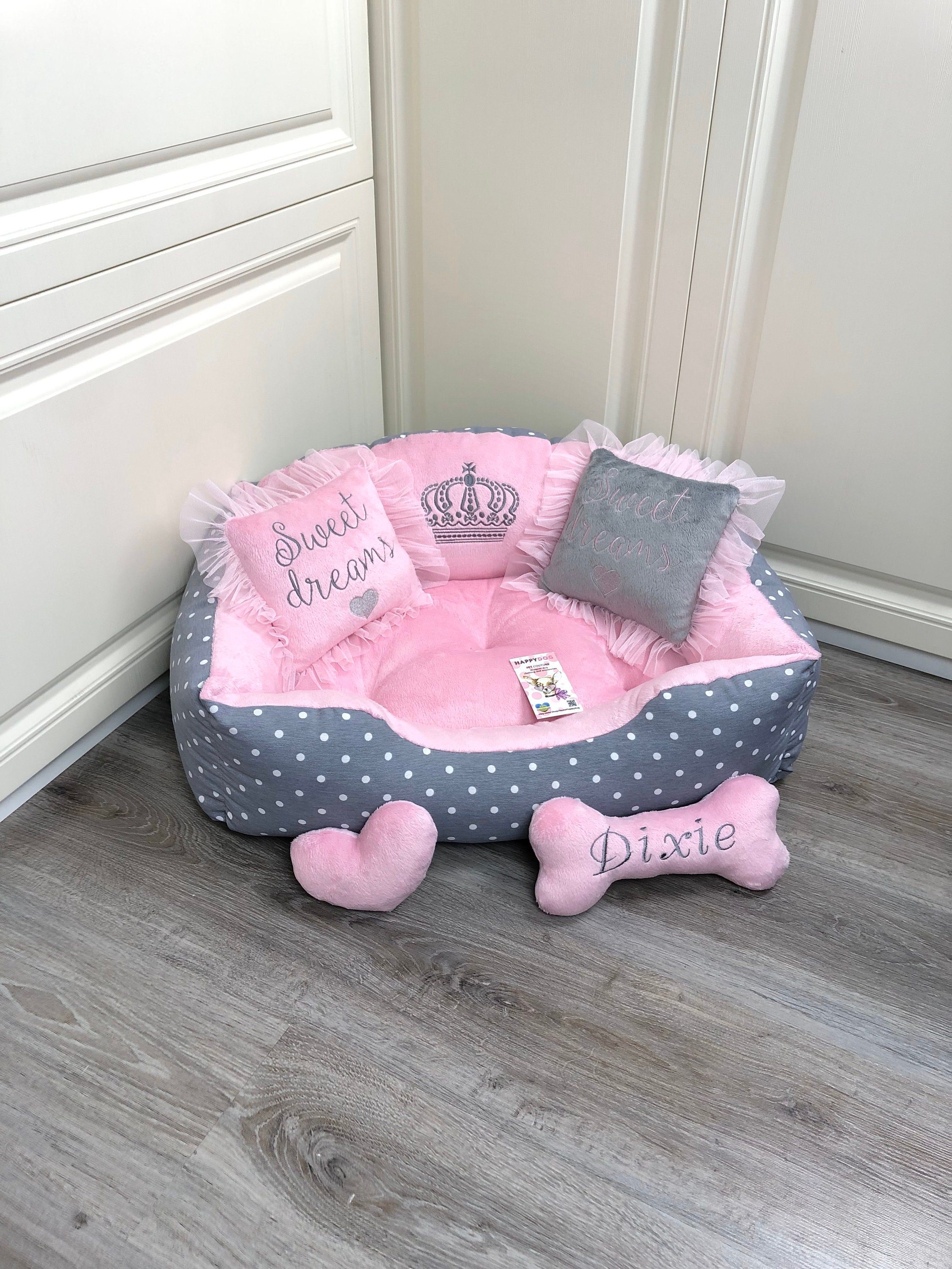 pink small dog bed