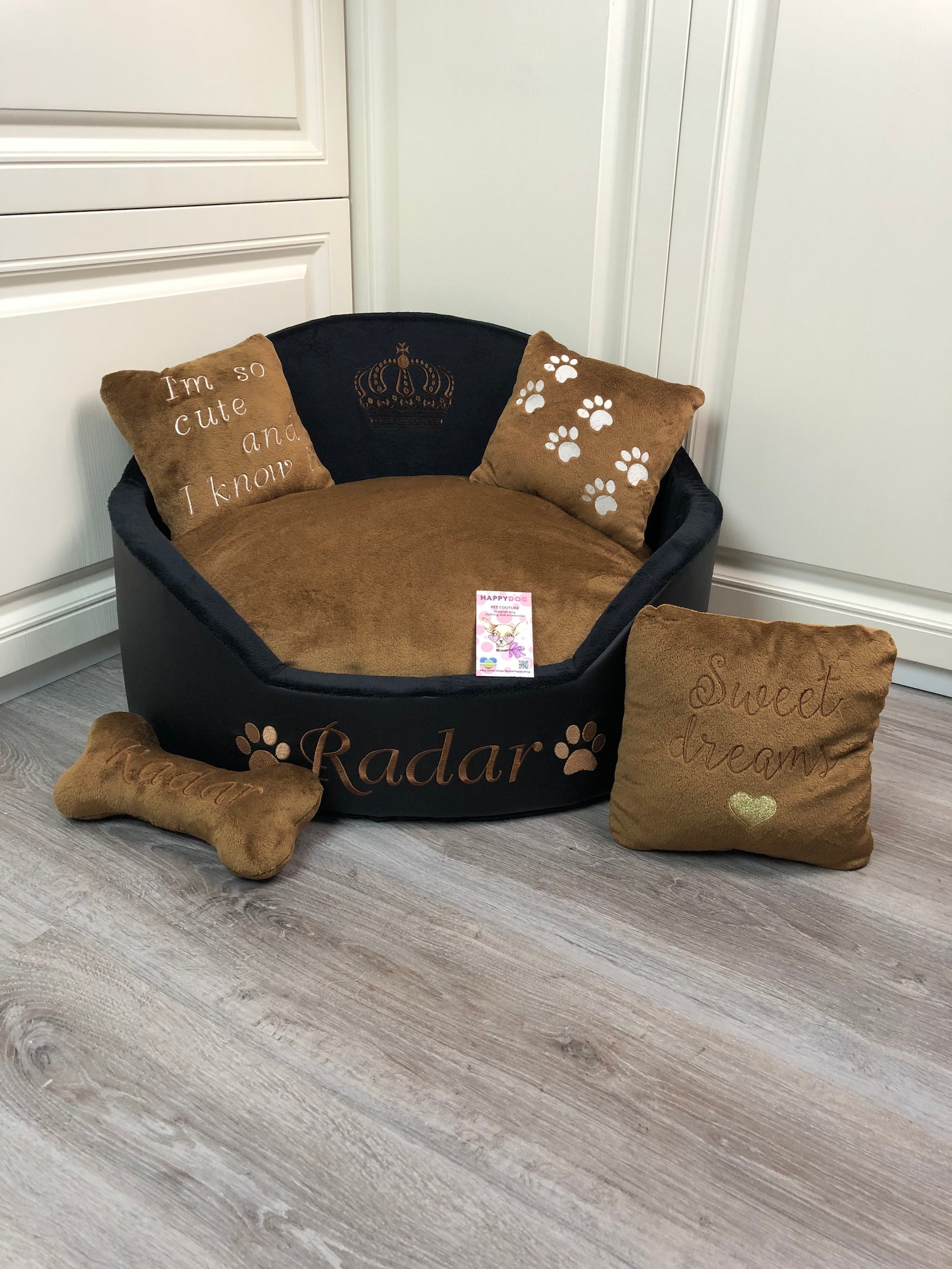 Black and Brown Personalized Dog Bed Faux Leather Pet Bed Etsy