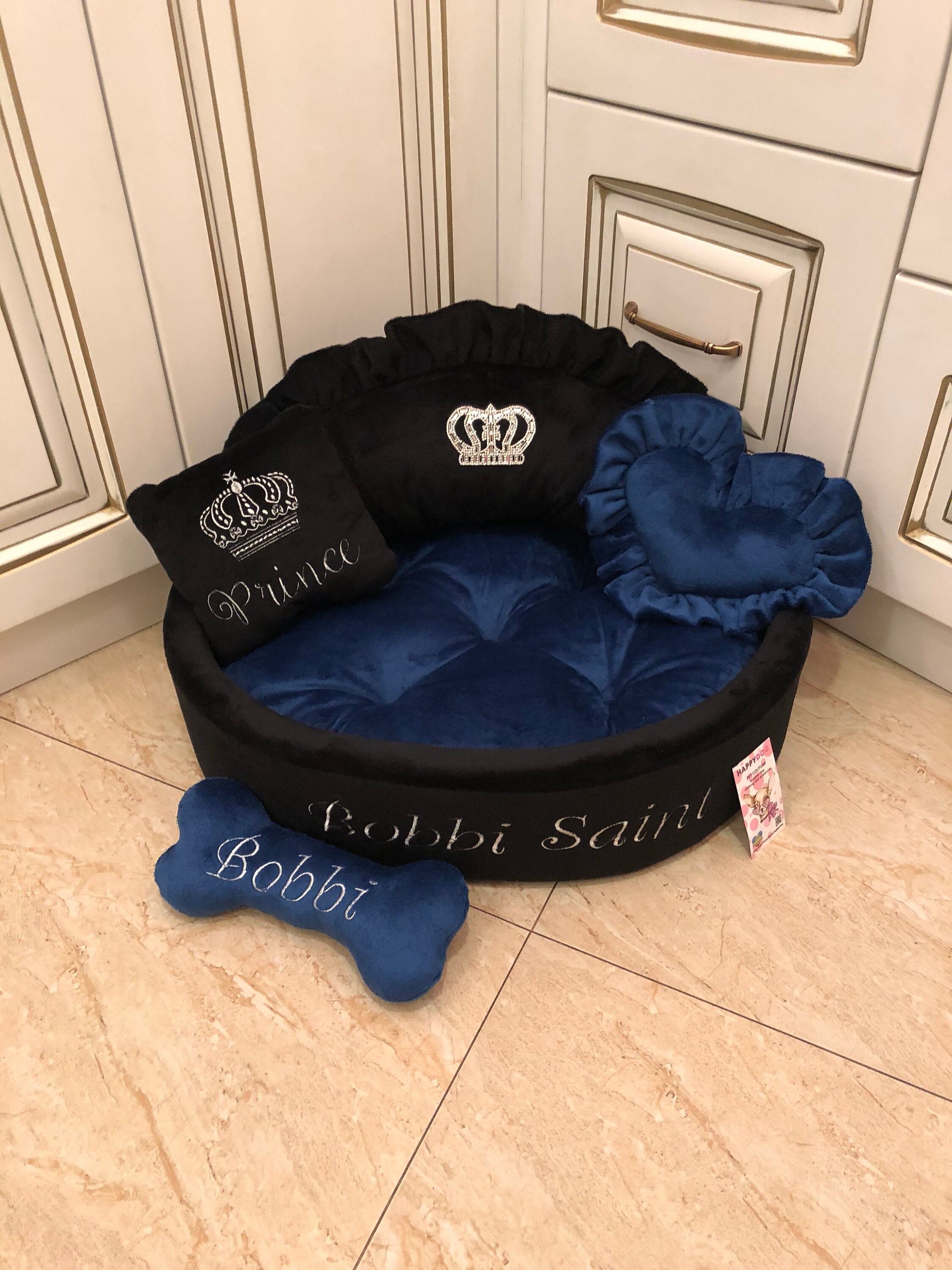 navy blue dog bed
