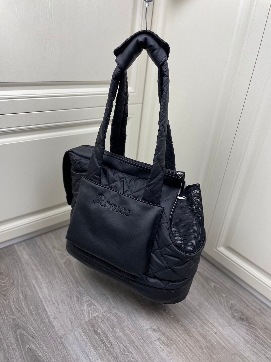 Black and Gray Designer Dog Carrier Winter Dog Bag Puppy Soft Carrier