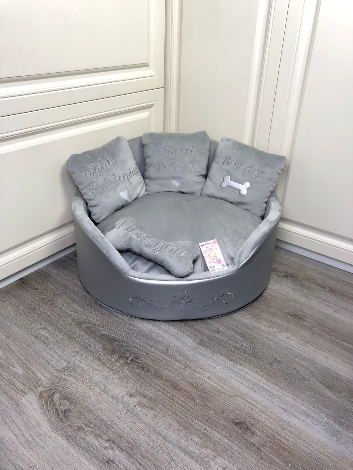 Silver and gray luxury dog bed Eco leather pet bed Designer Etsy