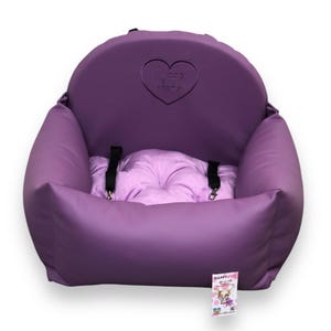Paarse designer hondenautostoel Luxe autostoeltje voor huisdieren Designer hondenautostoel Luxe hondenmand voor op reis Custom autostoeltje