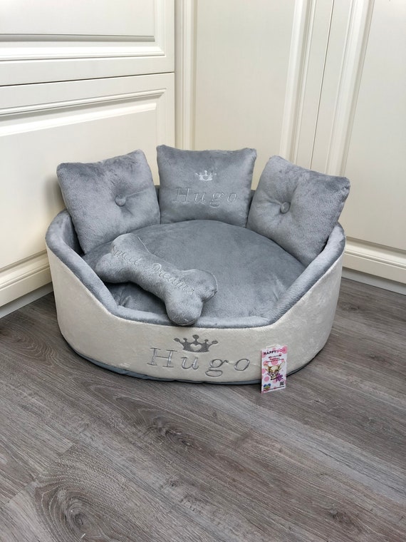 Letto per cani personalizzato grigio e crema Letto di lusso per