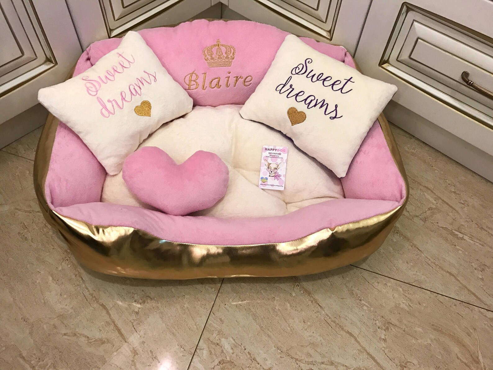 Pink and Golden Princess Dog Bed Designer Dog Bed Baby Pink Etsy
