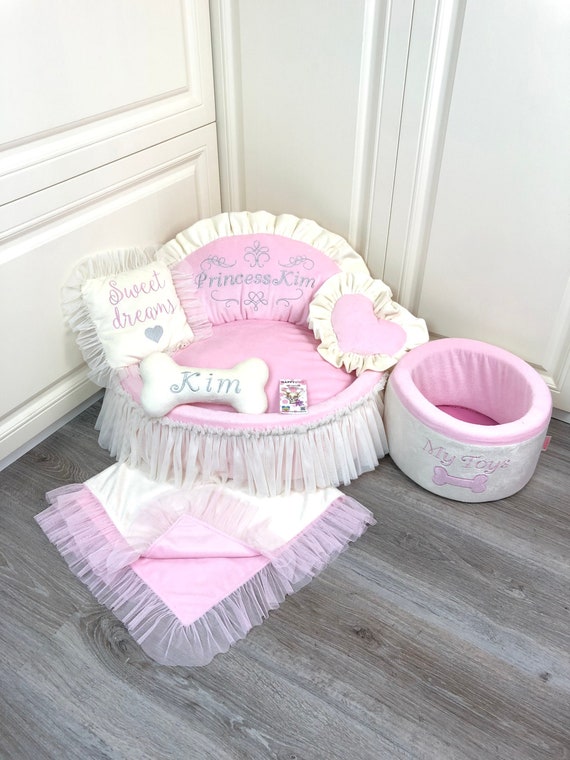 Baby pink and cream princess bed Personalized dog bed with Etsy