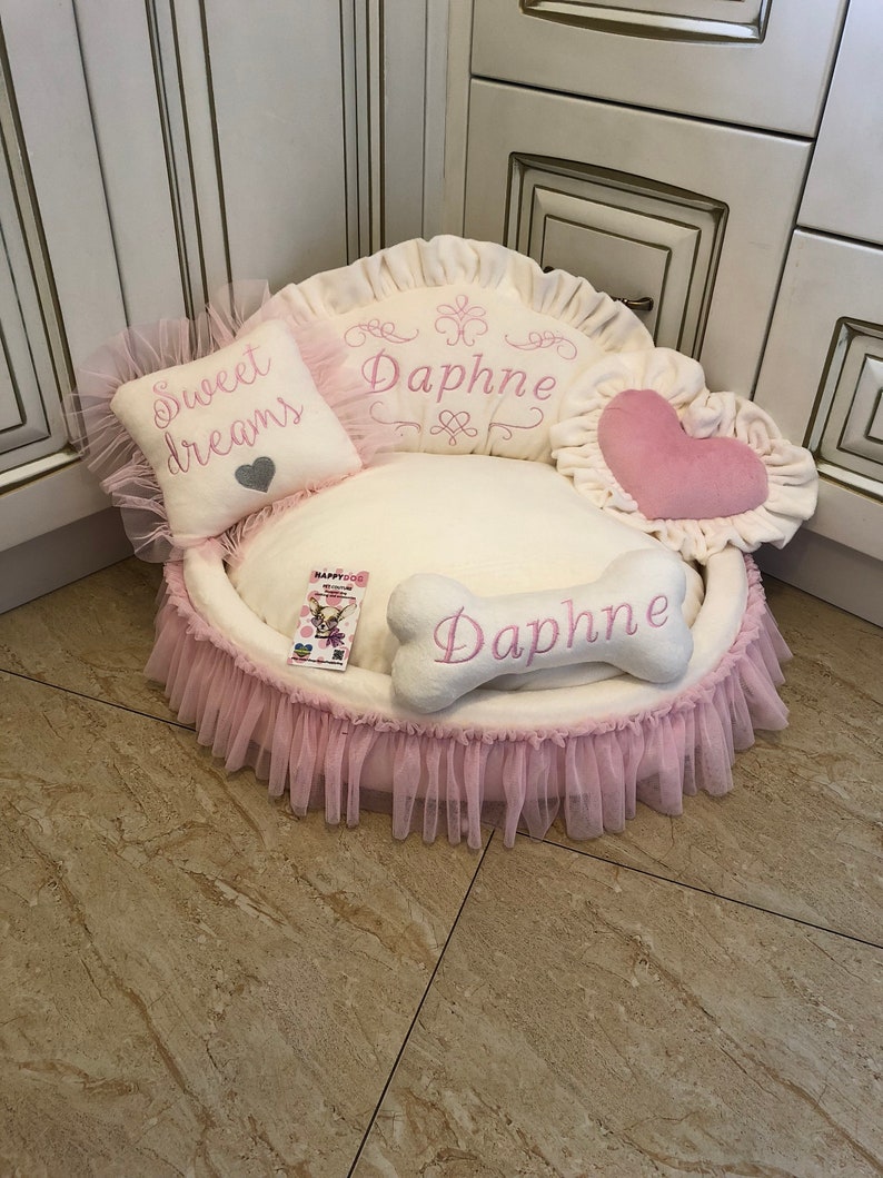 Cream and Baby Pink Designer Dog Bed Puppy Bed for Princess Etsy