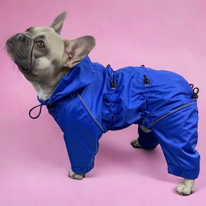 Blue Waterproof Dog Raincoat: Customizable Fit, Detachable Hood, Reflective