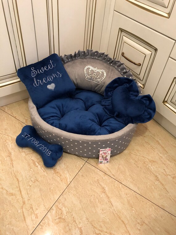 navy blue dog bed