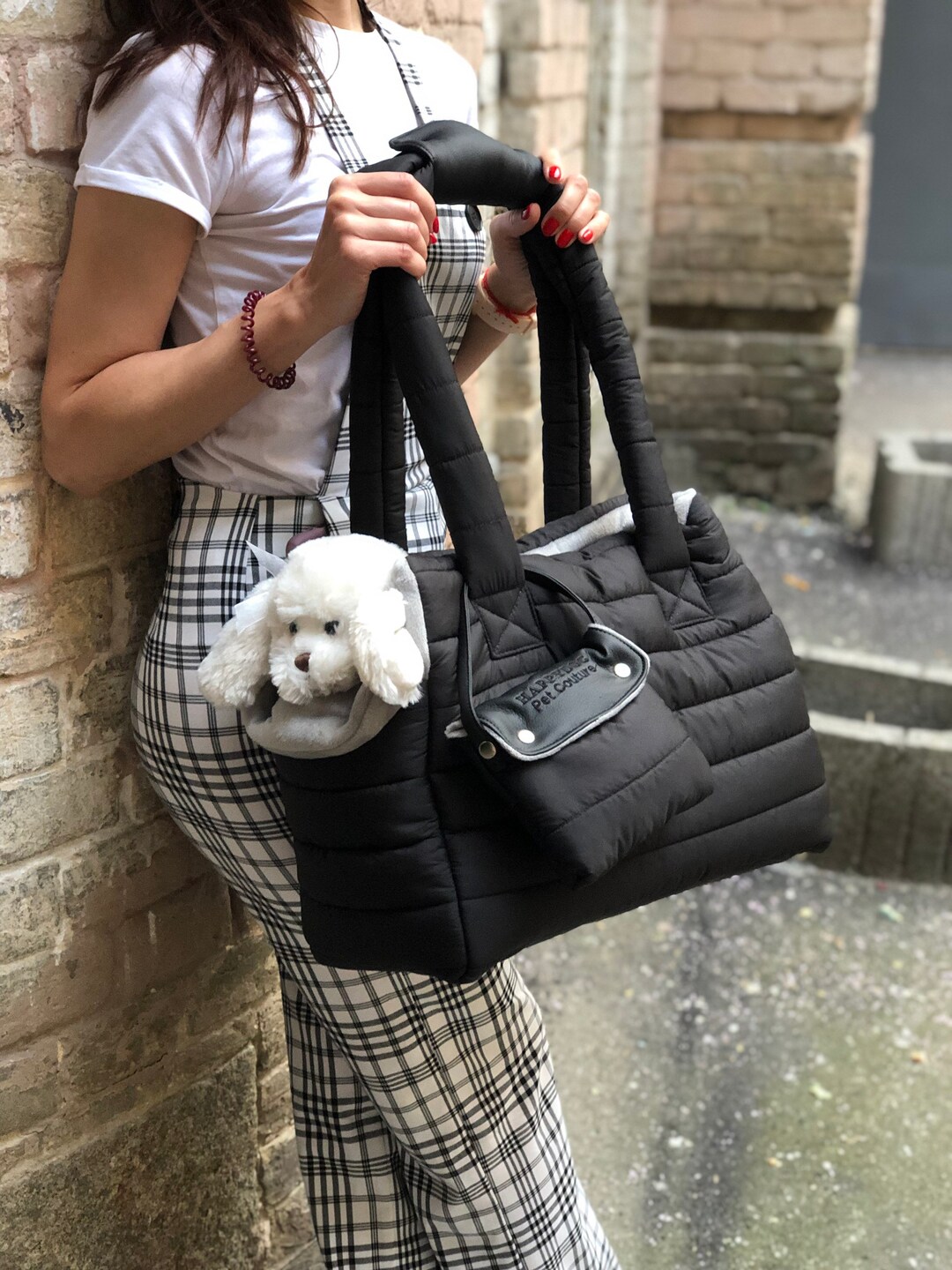 Black and Gray Designer Dog Carrier Bag for Small Dog Bag Puppy Bag