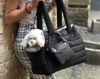 Black and gray designer dog carrier Bag for small dog bag Puppy bag Warm dog carrier Winter dog bag Small dog carry on bag