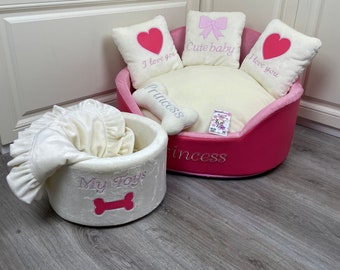 S size Hot pink and cream Princess dog bed for small or medium dog  One of a kind dog bed