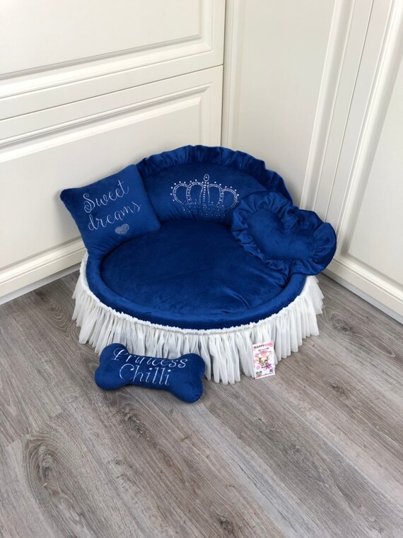 Navy Blue Prince or Princess Designer Dog Bed With Crown Sparkles Bespoke Dog Bed in Navy Blue Personalized Dog Bed Luxury Designer Dog Bed Etsy Canada