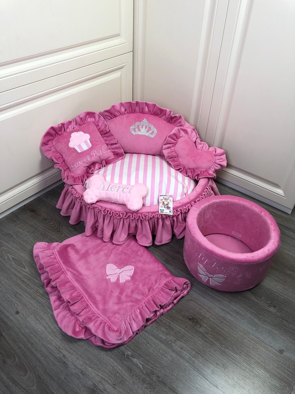 Pink Luxury Princess Dog Bed Personalized Dog Bed Designer Pet Etsy