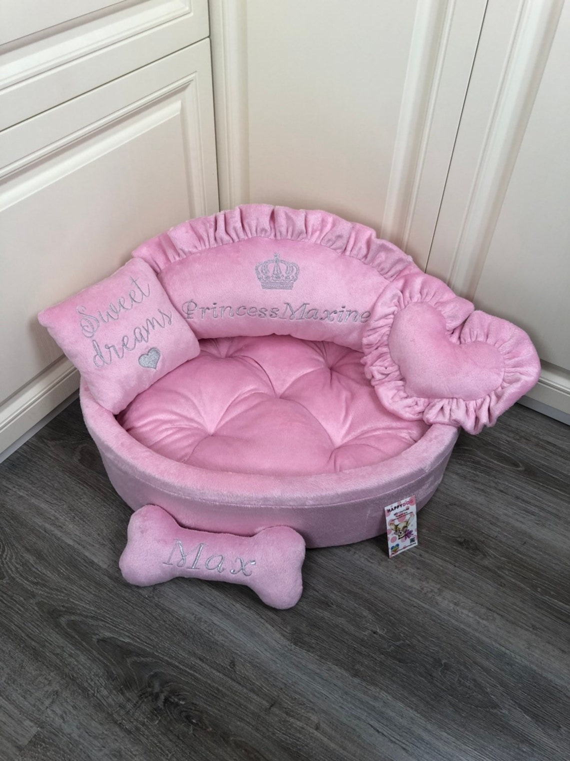 Baby Pink Princess Dog Bed With Silver Embroidery Luxury Etsy