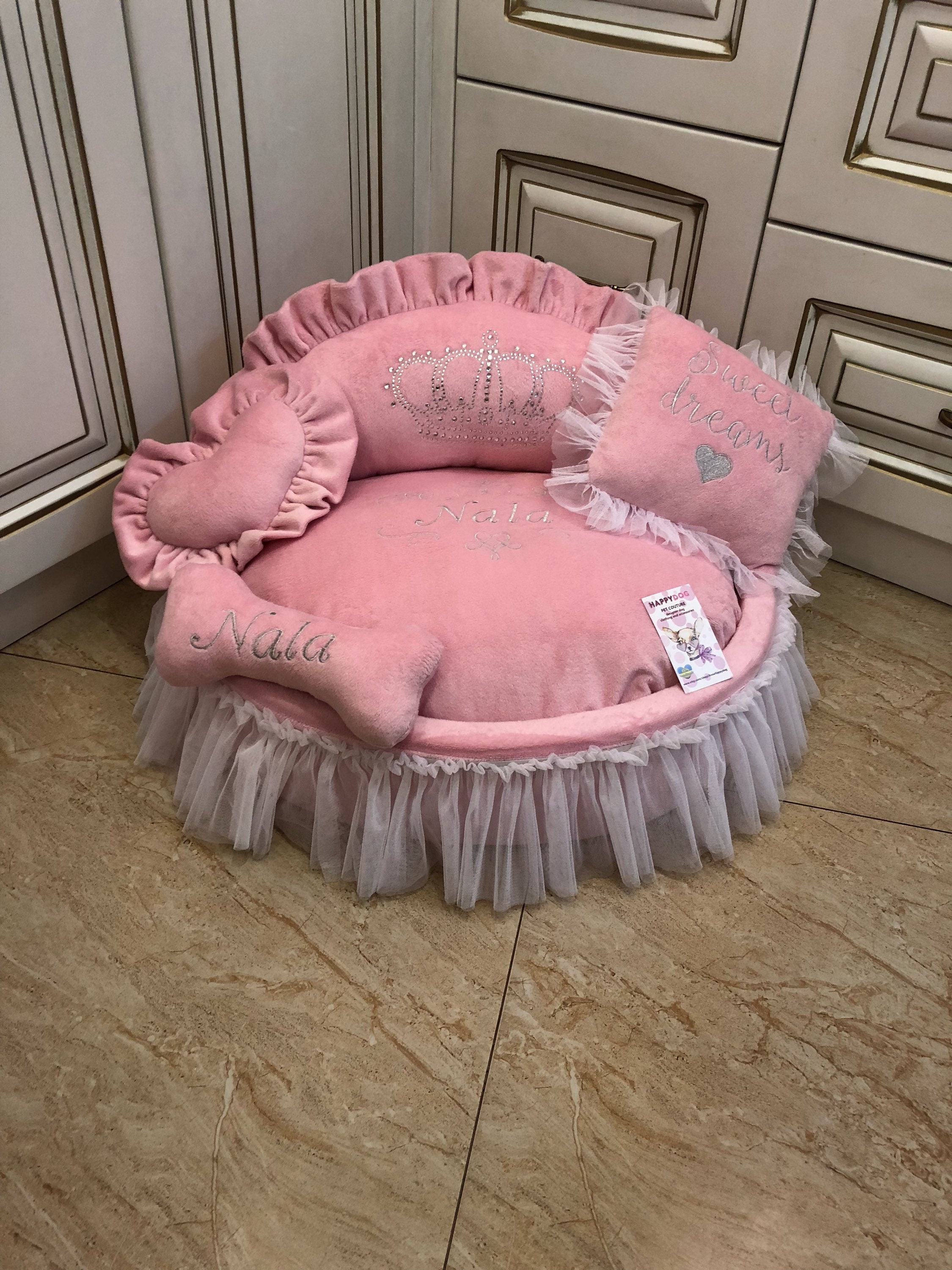 small pink dog bed