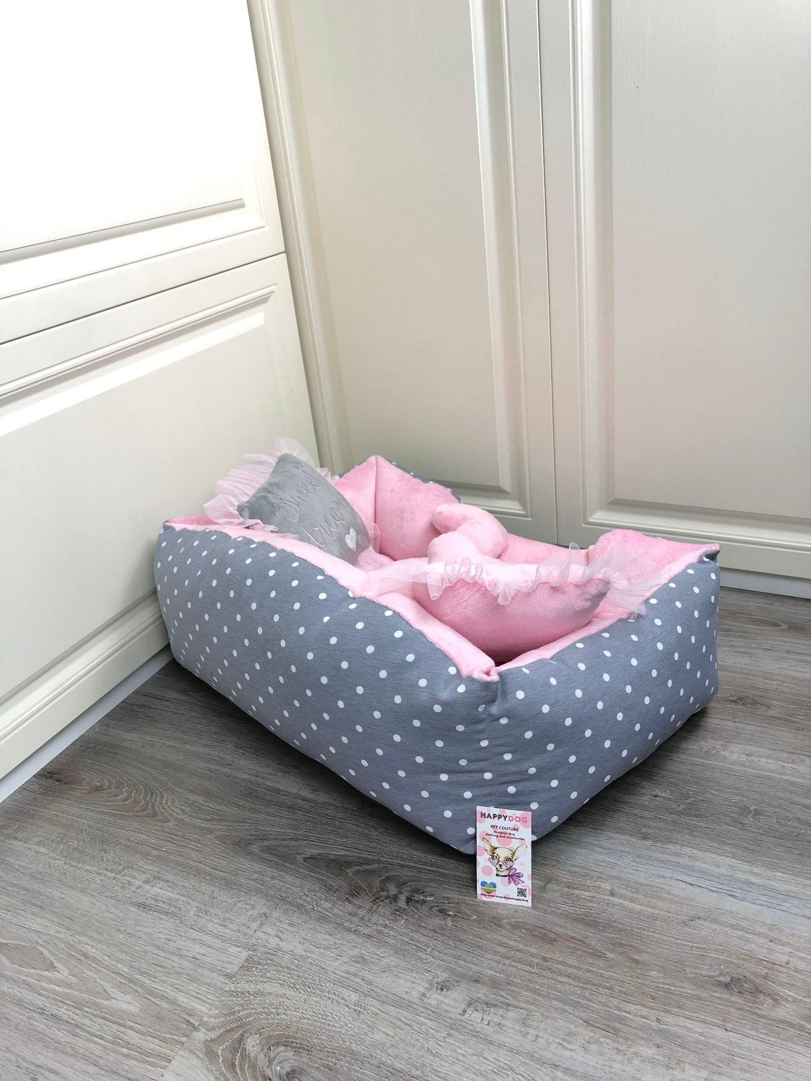 Gray Polka Dot and Baby Pink Designer Dog Bed Princess Dog Bed Etsy