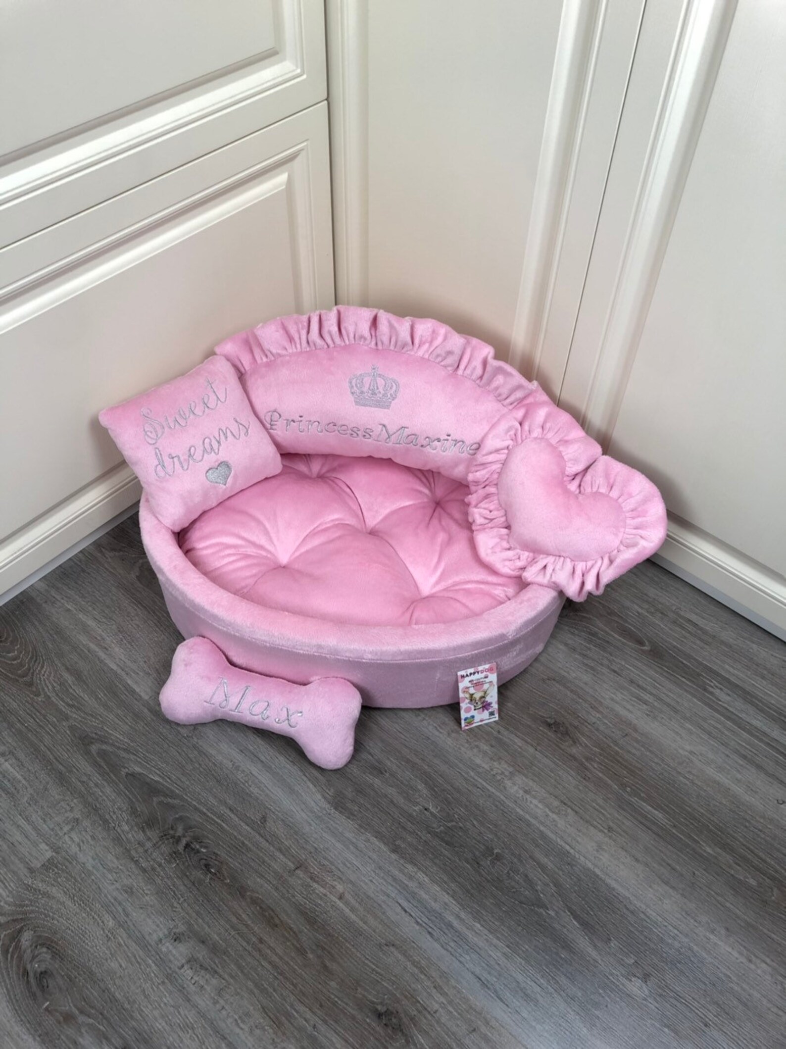 Baby Pink Princess Dog Bed With Silver Embroidery Luxury Etsy
