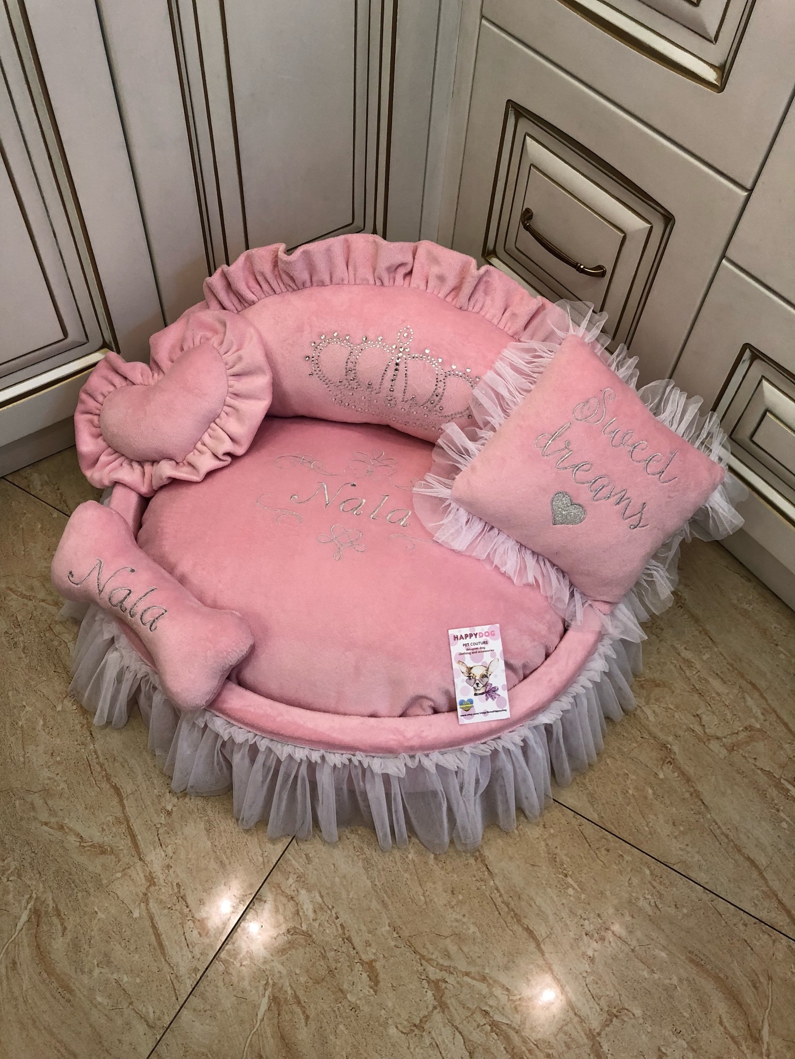 Baby Pink Princess Pet Bed Personalized Dog Bed With Tulle Etsy