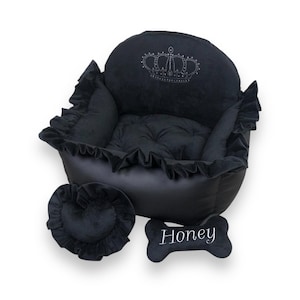 Hondenautostoeltje van zwart kunstleer Luxe zwarte autostoeltje Designer hondenautostoeltje Luxe hondenmand voor op reis Custom gepersonaliseerde autostoel