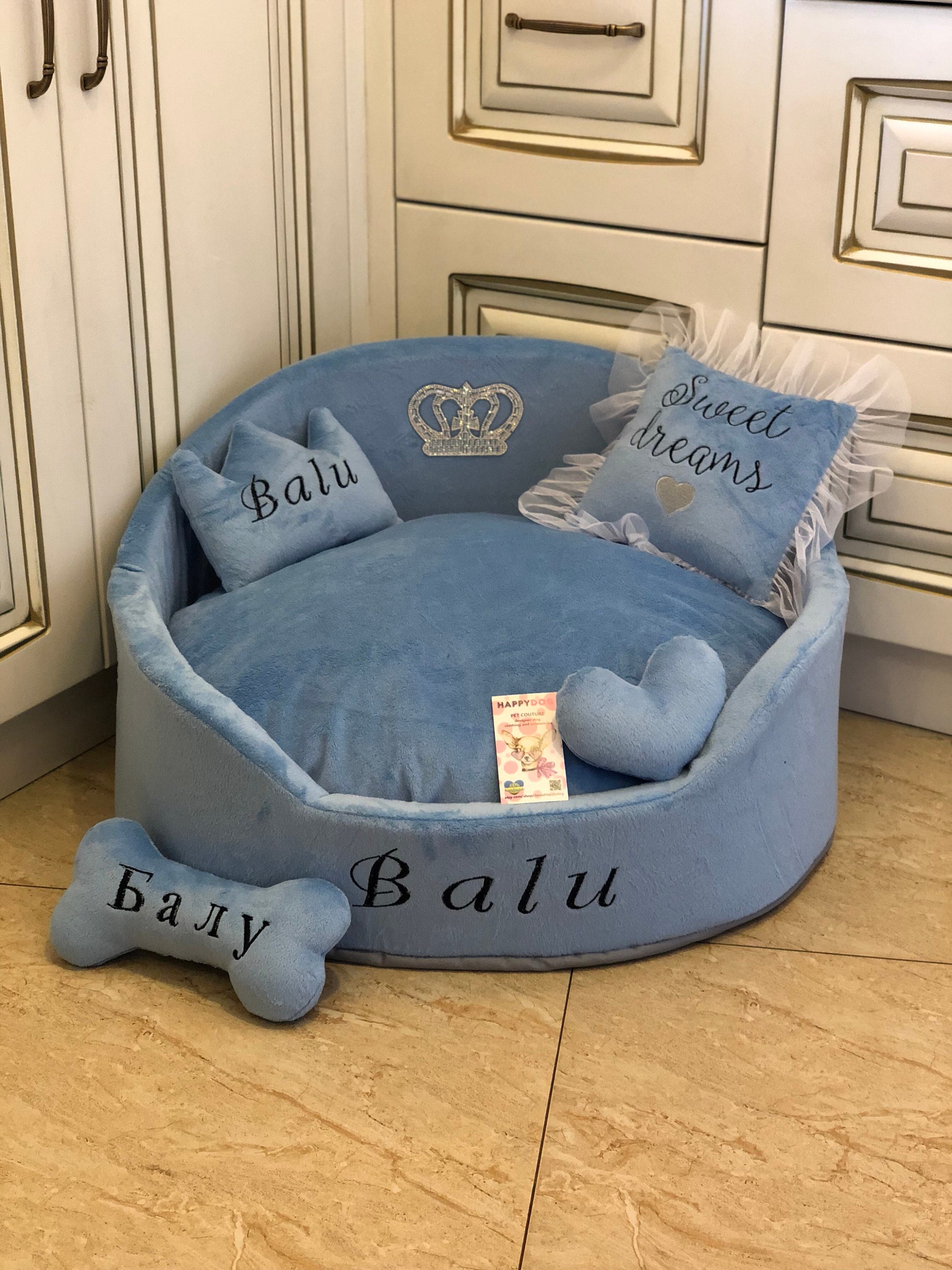 Blue and Cream Royal Dog Bed Designer Pet Bed Cat Bed Custom Etsy UK