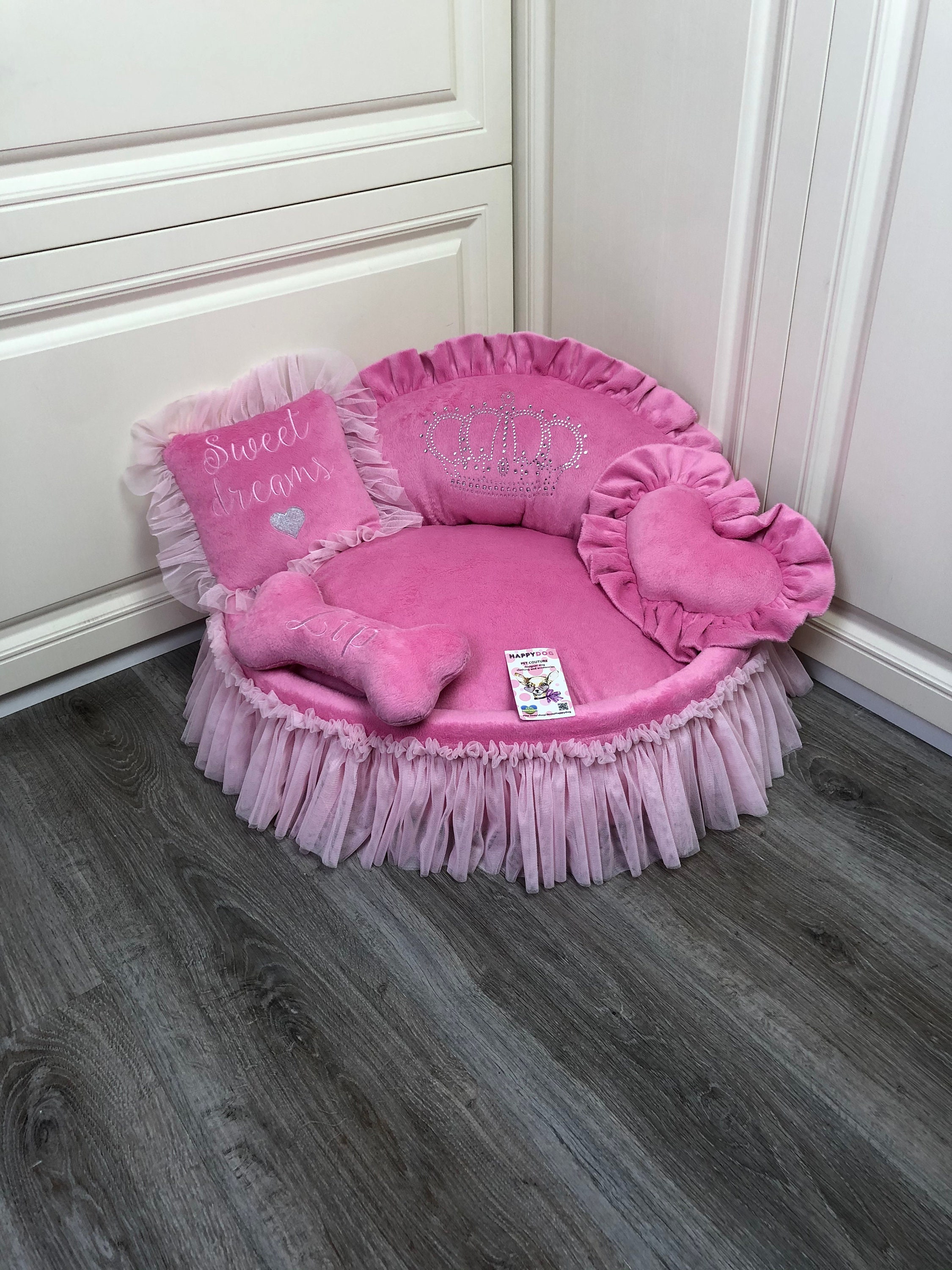 Pink Princess Dog Bed Designer Pet Bed Luxury Puppy Bed Dog Lover Gift Customized Dog Bed Etsy UK