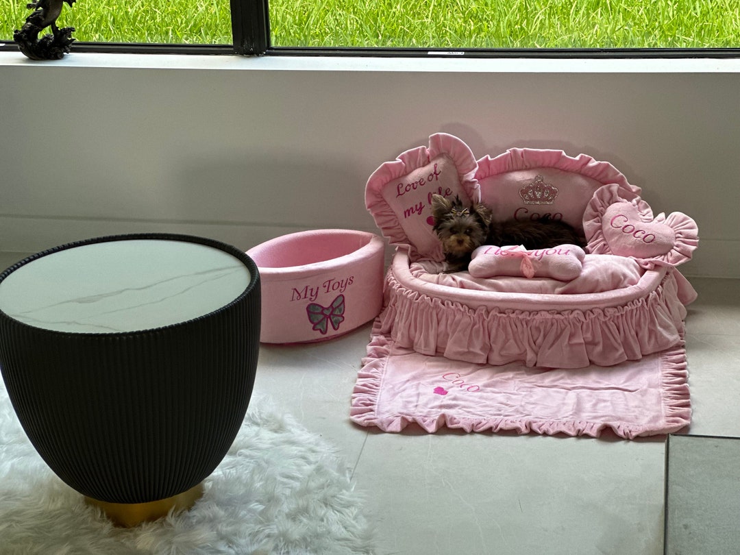 Light Pink Personalized Dog Bed Princess Dog Bed Designer Pet Bed Luxury Puppy Bed Dog Lover