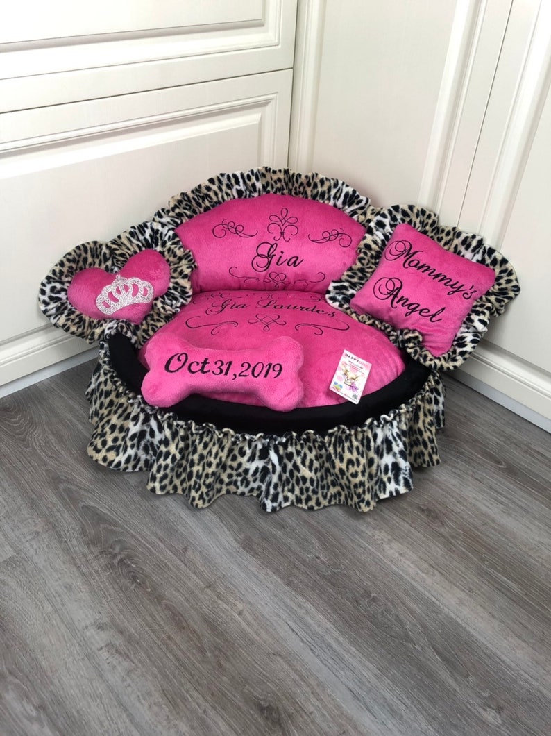 Pink and Leopard Print Personalized Princess Dog Bed Designer Etsy