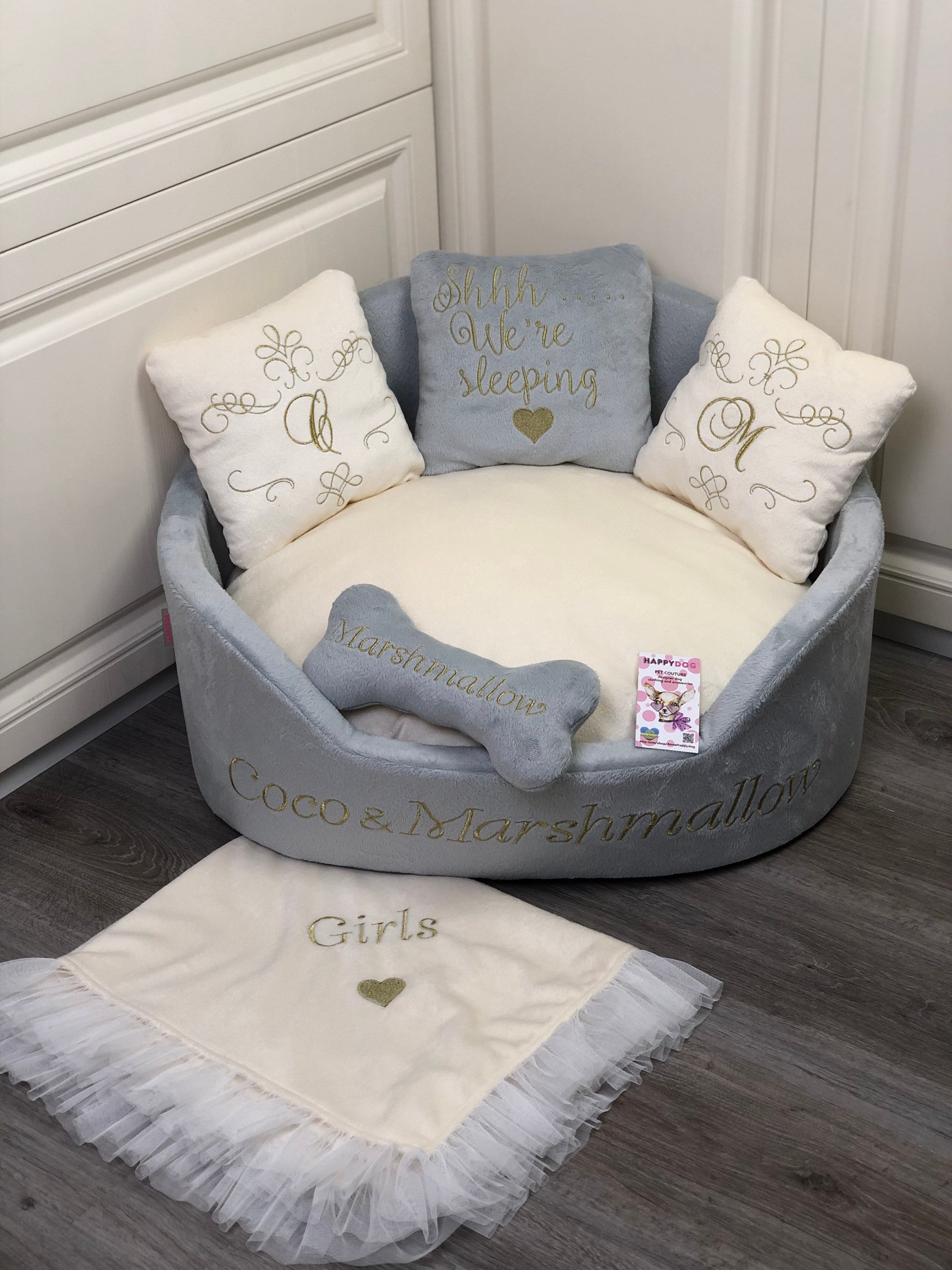 Cream and Gray Luxury Dog Bed Cream Royal Dog Bed Designer Pet Etsy UK