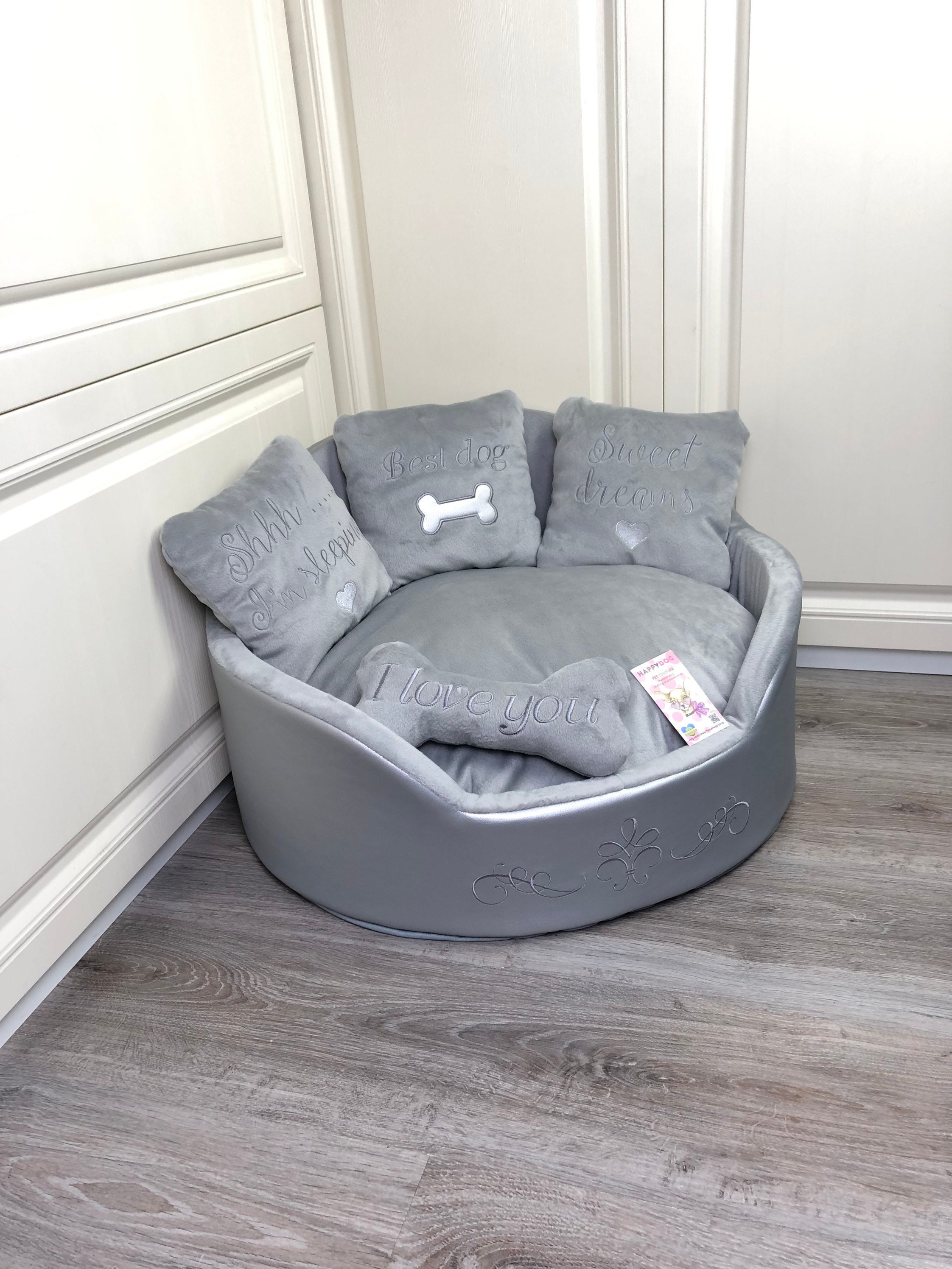 silver dog bed