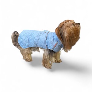Light Blue Quilted Dog Cape with Soft Faux Fur Lining