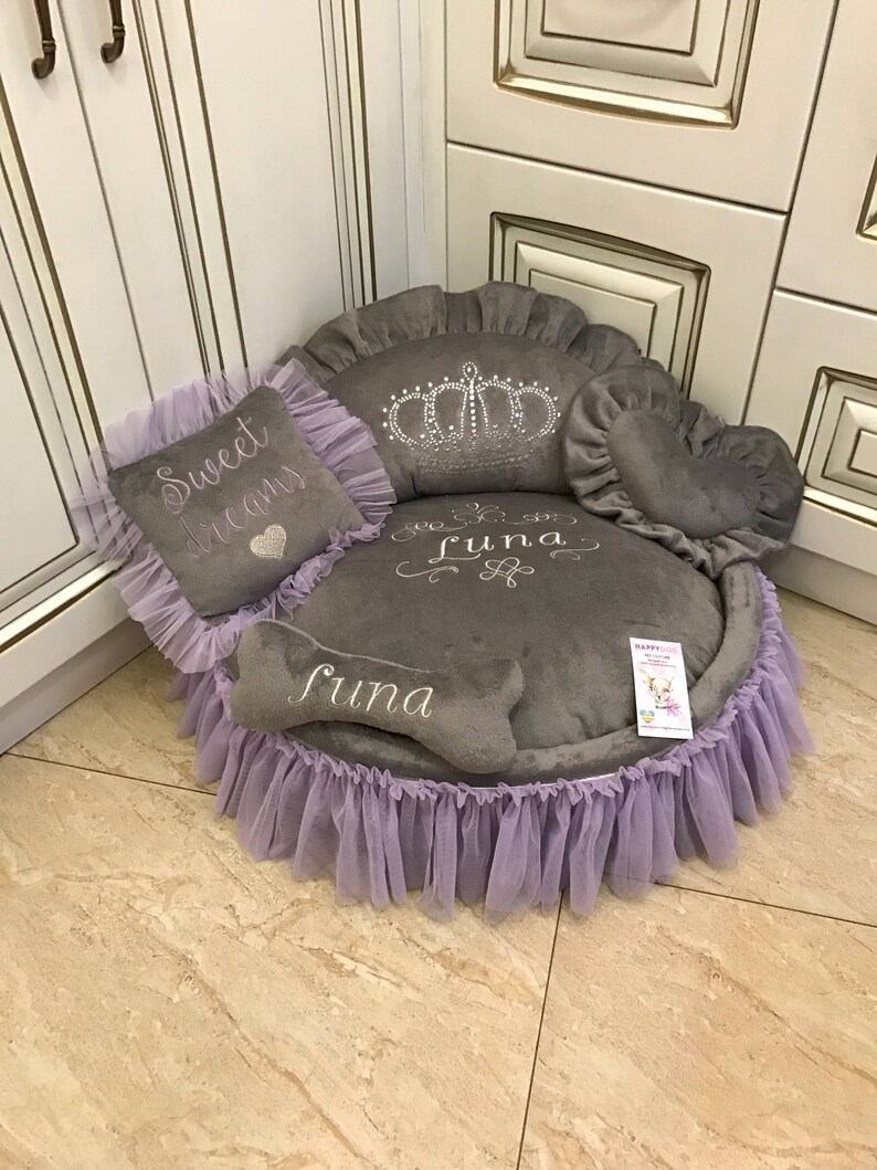Gray and Lavender Princess Dog Bed With Crown Sparkles Etsy