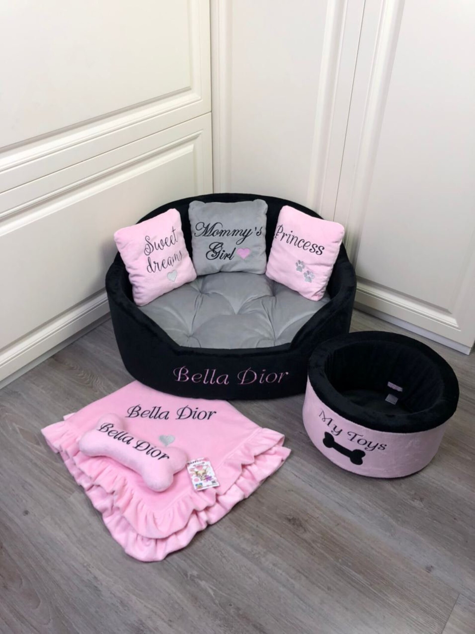 Black and Baby Pink Luxury Dog Bed Custom Made Dog Bed Etsy