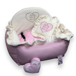 Autositz für Hunde in babyrosa Kunstleder Luxus Creme und Babyrosa Fahrbegleiter Designer Hundeautositz Luxus Hundebett zum Verreisen