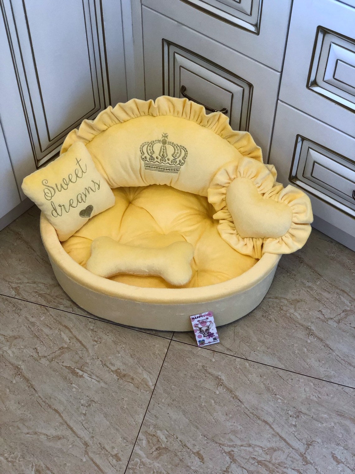 Yellow Designer Dog Bed Princess Dog Bed Personalized Dog Bed Etsy