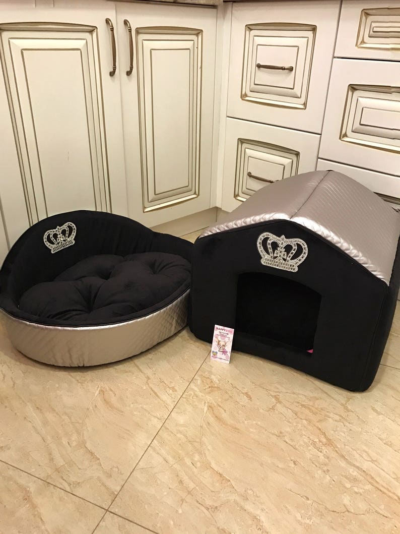 Silver and black luxury dog bed Black dog bed with crown Etsy